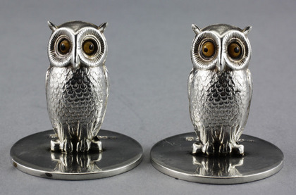 Sampson Mordan Silver Owl Menu Holders (pair)